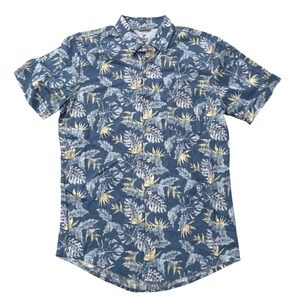IZOD Saltwater Mens Short Sleeve Button Down Shirt Blue Tropical Floral M NWT